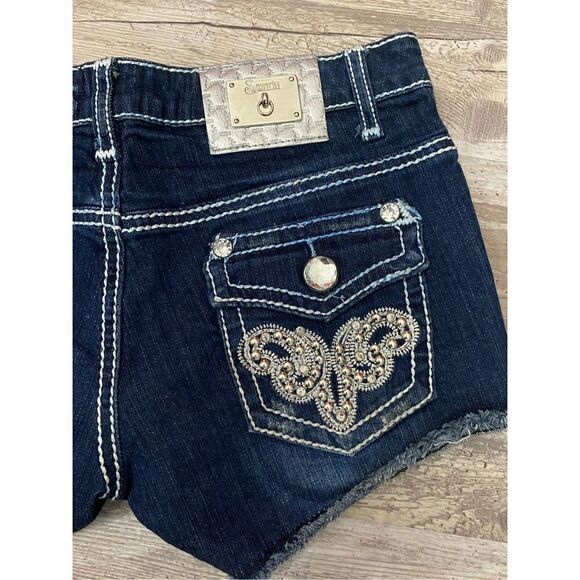 Twelve K Denim Jean Shorts Embellished Bling Flap Pocket Rhinestone Juniors Sz 3 - Picture 6 of 6